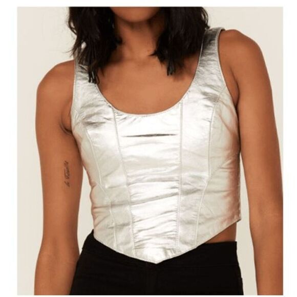 NWT Boot Barn Understated Leather metallic Mustang silver bustier coreset S - Picture 2 of 11